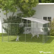 PawHut Țarc pentru Câini Talie Medie, Metal Galvanizat, Acoperiș Oxford, Ușă cu Zăvor, 400x230x232 cm, Argintiu | Aosom Romania 