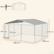 PawHut Țarc pentru Câini Talie Medie, Metal Galvanizat, Acoperiș Oxford, Ușă cu Zăvor, 400x230x232 cm, Argintiu | Aosom Romania 