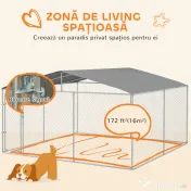 PawHut Țarc pentru Câini Talie Medie, Metal Galvanizat, Acoperiș Oxford, Ușă cu Zăvor, 400x230x232 cm, Argintiu | Aosom Romania 