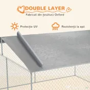 PawHut Țarc pentru Câini Talie Medie, Metal Galvanizat, Acoperiș Oxford, Ușă cu Zăvor, 400x230x232 cm, Argintiu | Aosom Romania 