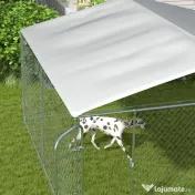 PawHut Țarc pentru Câini Talie Medie, Metal Galvanizat, Acoperiș Oxford, Ușă cu Zăvor, 400x230x232 cm, Argintiu | Aosom Romania 