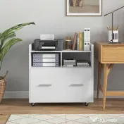 HOMCOM Dulap Lateral de Arhivare cu Roți și Raft Deschis, Sertar Spațios, Bară Reglabilă, Alb | Aosom Romania 