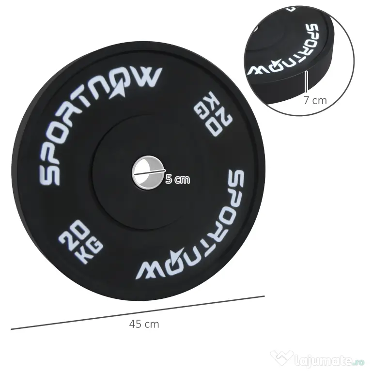 SPORTNOW Set 2 Placi Greutati Olimpice 20 kg Cauciuc pentru Haltere Orificiu 5 cm Acasa Sala | Aosom Romania