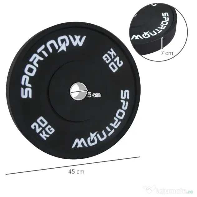 SPORTNOW Set 2 Placi Greutati Olimpice 20 kg Cauciuc pentru Haltere Orificiu 5 cm Acasa Sala | Aosom Romania