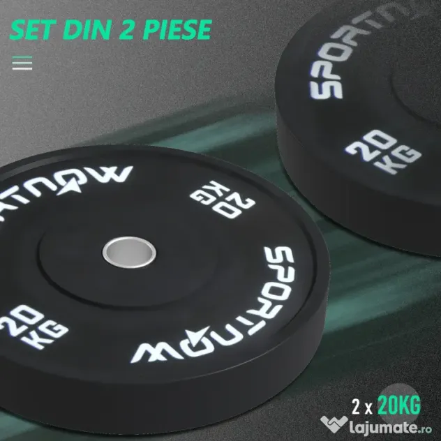 SPORTNOW Set 2 Placi Greutati Olimpice 20 kg Cauciuc pentru Haltere Orificiu 5 cm Acasa Sala | Aosom Romania