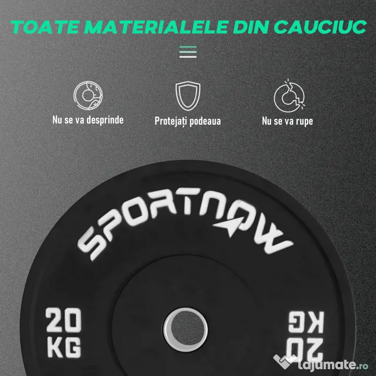 SPORTNOW Set 2 Placi Greutati Olimpice 20 kg Cauciuc pentru Haltere Orificiu 5 cm Acasa Sala | Aosom Romania