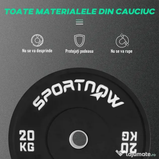 SPORTNOW Set 2 Placi Greutati Olimpice 20 kg Cauciuc pentru Haltere Orificiu 5 cm Acasa Sala | Aosom Romania