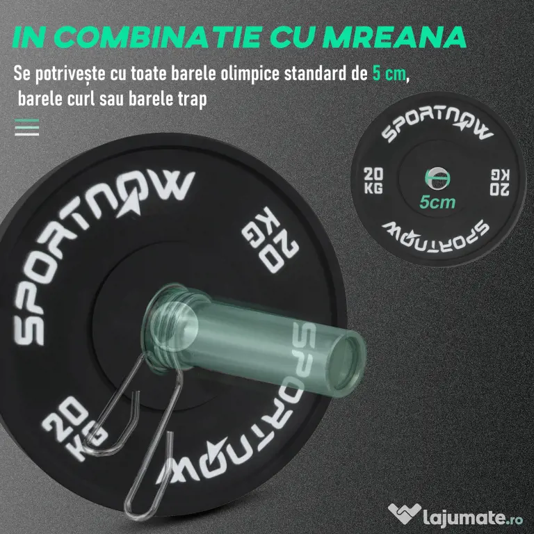SPORTNOW Set 2 Placi Greutati Olimpice 20 kg Cauciuc pentru Haltere Orificiu 5 cm Acasa Sala | Aosom Romania