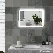 kleankin Oglindă LED, pentru Baie și Machiaj,lumina Reglabilă cu 3 Temperaturi de Culoare, Design anti-aburire, 70x50 cm, Argintiu | Aosom Romania
