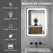 kleankin Oglindă LED, pentru Baie și Machiaj,lumina Reglabilă cu 3 Temperaturi de Culoare, Design anti-aburire, 70x50 cm, Argintiu | Aosom Romania