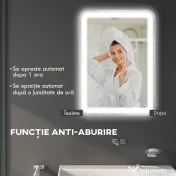 kleankin Oglindă LED, pentru Baie și Machiaj,lumina Reglabilă cu 3 Temperaturi de Culoare, Design anti-aburire, 70x50 cm, Argintiu | Aosom Romania