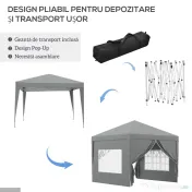 Outsunny Foișor de Grădină Impermeabil, cu Panouri Laterale Pliabile din Oțel și Acoperiș, 2,95x2,95x2,58 m, Verde | Aosom Romania 