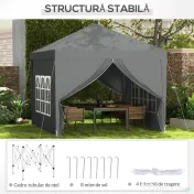 Outsunny Foișor de Grădină Impermeabil, cu Panouri Laterale Pliabile din Oțel și Acoperiș, 2,95x2,95x2,58 m, Verde | Aosom Romania 