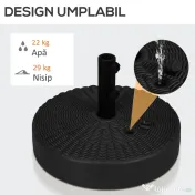 Outsunny Suport Rotund 29kg, 51cm Diametru, pentru Umbrelă Soare, Efect Ratan, Bază Rezistentă din Plastic | Aosom Romania 