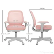 Vinsetto Scaun Birou Roz Respirabil cu Inaltime Reglabila Scaun Rabatabil cu 5 Roti cu Inclinare 55x48x82.5-94.5 cm | Aosom Romania