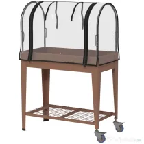 Outsunny Furcă de grădină înălțată cu mini seră pentru plante, roți și raft, 80x40x120cm, maro