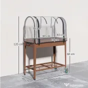 Outsunny Strat de Gradină Înălțat cu Acoperiș de Sera, Jardiniera Mobilă cu Roți și Raft Inferior pentru Legume, Flori, Ierburi | Aosom Romania