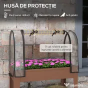 Outsunny Strat de Gradină Înălțat cu Acoperiș de Sera, Jardiniera Mobilă cu Roți și Raft Inferior pentru Legume, Flori, Ierburi | Aosom Romania