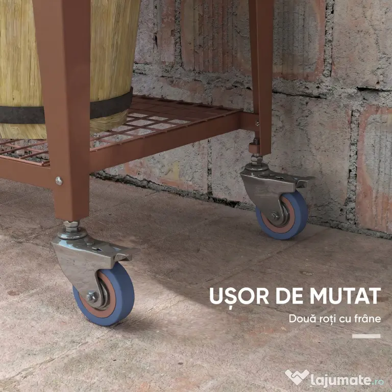 Outsunny Strat de Gradină Înălțat cu Acoperiș de Sera, Jardiniera Mobilă cu Roți și Raft Inferior pentru Legume, Flori, Ierburi | Aosom Romania