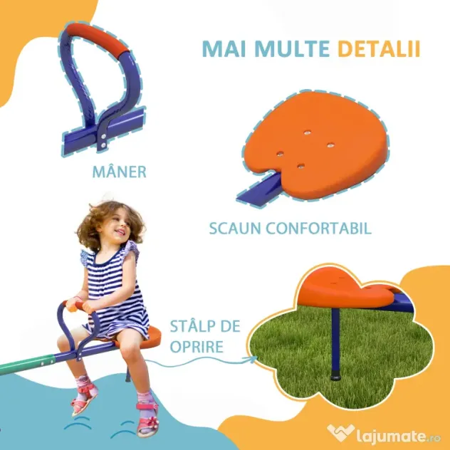 Outsunny Balansoar rotativ la 360° pentru copii intre 3-8 ani