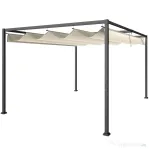 Outsunny Pergolă Gazebo pentru Exterior 3x2 m cu Acoperiș Retractabil din Metal și Poliester, Crem și Gri