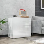 HOMCOM Comodă Elegantă cu Deschidere Touch, 2 Dulapuri și 2 Sertare, pentru Living și Dormitor, 79x36x74cm, Alb Lucios | Aosom Romania 