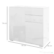HOMCOM Comodă Elegantă cu Deschidere Touch, 2 Dulapuri și 2 Sertare, pentru Living și Dormitor, 79x36x74cm, Alb Lucios | Aosom Romania 