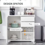 HOMCOM Comodă Elegantă cu Deschidere Touch, 2 Dulapuri și 2 Sertare, pentru Living și Dormitor, 79x36x74cm, Alb Lucios | Aosom Romania 