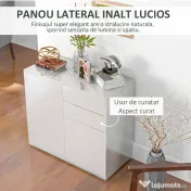HOMCOM Comodă Elegantă cu Deschidere Touch, 2 Dulapuri și 2 Sertare, pentru Living și Dormitor, 79x36x74cm, Alb Lucios | Aosom Romania 