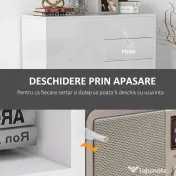 HOMCOM Comodă Elegantă cu Deschidere Touch, 2 Dulapuri și 2 Sertare, pentru Living și Dormitor, 79x36x74cm, Alb Lucios | Aosom Romania 