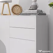 HOMCOM Comodă Elegantă cu Deschidere Touch, 2 Dulapuri și 2 Sertare, pentru Living și Dormitor, 79x36x74cm, Alb Lucios | Aosom Romania 