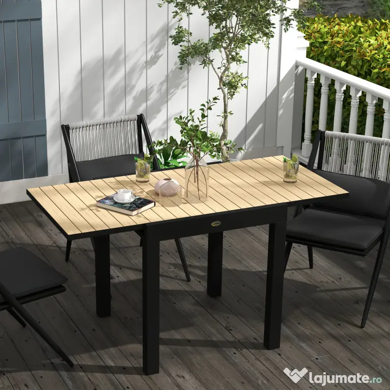 Outsunny Masă extensibilă pentru terasă, cu 4-6 locuri, 81-162 cm | Aosom Romania