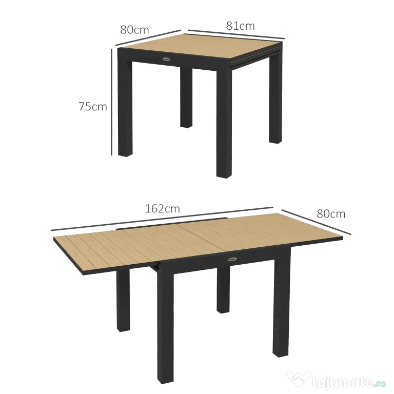 Outsunny Masă extensibilă pentru terasă, cu 4-6 locuri, 81-162 cm | Aosom Romania