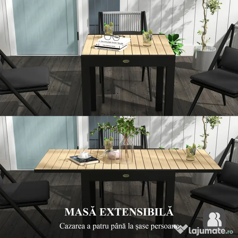 Outsunny Masă extensibilă pentru terasă, cu 4-6 locuri, 81-162 cm | Aosom Romania