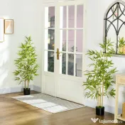 HOMCOM Set Plante Bambus Artificiale cu 3 Trunchiuri cu Ghiveci, Plante Artificiale din PP și Metal, 15x15x120 cm, Verde | Aosom Romania 