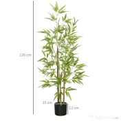 HOMCOM Set Plante Bambus Artificiale cu 3 Trunchiuri cu Ghiveci, Plante Artificiale din PP și Metal, 15x15x120 cm, Verde | Aosom Romania 