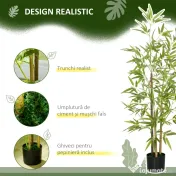 HOMCOM Set Plante Bambus Artificiale cu 3 Trunchiuri cu Ghiveci, Plante Artificiale din PP și Metal, 15x15x120 cm, Verde | Aosom Romania 