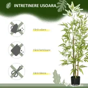 HOMCOM Set Plante Bambus Artificiale cu 3 Trunchiuri cu Ghiveci, Plante Artificiale din PP și Metal, 15x15x120 cm, Verde | Aosom Romania 