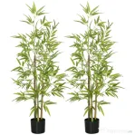 HOMCOM Set Plante Bambus Artificiale cu 3 Trunchiuri cu Ghiveci, Plante Artificiale din PP și Metal, 15x15x120 cm, Verde