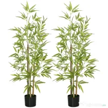 HOMCOM Set Plante Bambus Artificiale cu 3 Trunchiuri cu Ghiveci, Plante Artificiale din PP și Metal, 15x15x120 cm, Verde