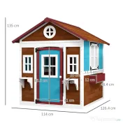 Outsunny Casuta de Joaca din Lemn pentru Copii pentru Exterior si Interior, Casa Wendy din Lemn cu Usi, Ferestre, Ghivece, Maro Inchis 