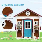 Outsunny Casuta de Joaca din Lemn pentru Copii pentru Exterior si Interior, Casa Wendy din Lemn cu Usi, Ferestre, Ghivece, Maro Inchis 
