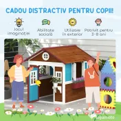 Outsunny Casuta de Joaca din Lemn pentru Copii pentru Exterior si Interior, Casa Wendy din Lemn cu Usi, Ferestre, Ghivece, Maro Inchis 