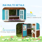 Outsunny Casuta de Joaca din Lemn pentru Copii pentru Exterior si Interior, Casa Wendy din Lemn cu Usi, Ferestre, Ghivece, Maro Inchis 