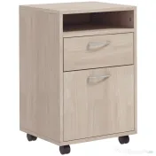 HOMCOM Dulap de Birou cu 4 Roți, Raft Deschis, 2 Sertare, Mobilier de Birou din Lemn și Metal, 40x35x60 cm, Lemn Natural | Aosom Romania 
