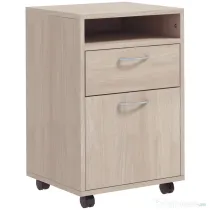 HOMCOM Dulap de Birou cu 4 Roți, Raft Deschis, 2 Sertare, Mobilier de Birou din Lemn și Metal, 40x35x60 cm, Lemn Natural | Aosom Romania