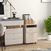 HOMCOM Dulap de Birou cu 4 Roți, Raft Deschis, 2 Sertare, Mobilier de Birou din Lemn și Metal, 40x35x60 cm, Lemn Natural | Aosom Romania 
