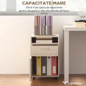 HOMCOM Dulap de Birou cu 4 Roți, Raft Deschis, 2 Sertare, Mobilier de Birou din Lemn și Metal, 40x35x60 cm, Lemn Natural | Aosom Romania 
