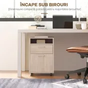 HOMCOM Dulap de Birou cu 4 Roți, Raft Deschis, 2 Sertare, Mobilier de Birou din Lemn și Metal, 40x35x60 cm, Lemn Natural | Aosom Romania 