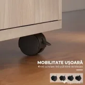 HOMCOM Dulap de Birou cu 4 Roți, Raft Deschis, 2 Sertare, Mobilier de Birou din Lemn și Metal, 40x35x60 cm, Lemn Natural | Aosom Romania 